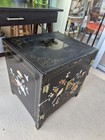 Rare Vintage Chinese Black Lacquer Soapstone Inlay Chinoiserie Cabinet 