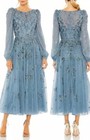 Nwt Mac Duggal High Neck Size 6 Beaded Embellished Long Sleeve Midi Formal Dress