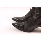 Antique 1800s Victorian Black Leather Lace Up High Heel Boots