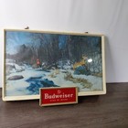 Budweiser Beer Lighted Sign Vintage 1950s Hunter Buck Winter Scene Breweriana