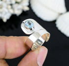 Natural Blue Aquamarine Ring Handmade Silver Boho Ring Vintage Adjustable Ring