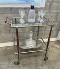Mid Century Modern Brass Wood   Glass Bar Cart Made In Italy 