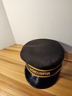 Vintage Conductor Hat Black With Yellow Trim 7 3 8    Made In Usa Brass Conductor
