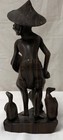 Wooden Carved Antique Indonesian Balinese Duck Farmer Fisherman Sculpture Figure