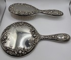 Antique Gorham Sterling Silver Dresden Rose Vanity Set Mirror   Hair Brush