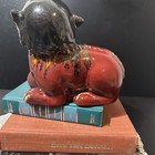 Vintage Foo Dog Lion Glazed  Figurine Ceramic Multicolor Distressed Collectible