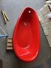 72    Red Cast Iron Slipper Type Tub With Claw Feet And Brass Pipe Accessories