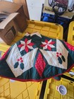 Vintage Quilted Patchwork Christmas Tree Skirt Round Green Red White Handmade
