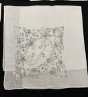 6 Vintage Madeira Monogrammed  t  Linen Hankies Unused Orig  Stickers 12 x12 