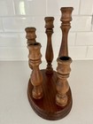 Vintage Mcm Turned Wooden Spindle Candelabra 5 Tier Candle Holder Mid Century