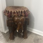 Vintage Bombay Co  Carved Wood Asian Elephant Footstool Seat Ottoman
