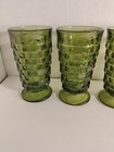 4 Vintage Avocado Green Indiana Glass Whitehall Colony Cubist 6    Footed Tumblers