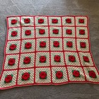 Vintage Handmade Crochet 3d Red Rose Afghan Throw Blanket Granny Square 65x54