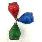 Vintage Metal Tip Wooden Toy Spinning Tops Red Green   Blue  2 25   Nos  Taiwan