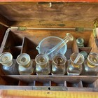 Antique Wooden Apothecary Or Doctor Medicine Chest Labeled Bottles Mortar Pestle