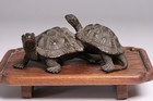Japanese Bronze Pair Of Turtle Statue 4 8inch Kame Figurines W base Meiji Era