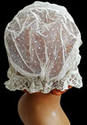 Late 1800s Early 1900s Lace Bonnet Cap White Net Lace  Antique Victorian