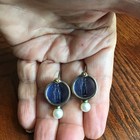 Vintage Sterling Silver   18k Gold Intaglio And Genuine Pearl Earrings    