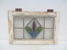 Antique Stained Glass Window Panel Vintage Old Wooden Victorian Nouveau 21 x14 