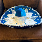 Authentic Sombrero Mariachi Mexican Hat Blue Velvet Silver Trim Salazar Yepez