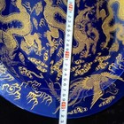 16 7   Qianlong Blue Glaze Porcelain Gilt Phoenix Dragon Tray Pallets Dish Plate
