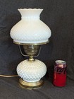 Working Vintage Hobnail Milk Glass Hurricane Lamp 14 5  High  Great Condition