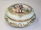 2 Piece Antique Limoges France Hand Painted Large Powder Jar Raised Gold W  Lid