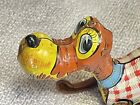 Vintage Wind Up Hopping Dog Tin Toy Made In Japan