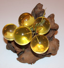 Vintage Mcm Lucite Acrylic Amber Yellow Grape Cluster On Driftwood