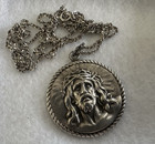 Heavy Antique Vintage Sterling Silver Head Of Christ Medal Pendant Necklace 29g 