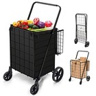  Grocery Cart On Wheels With Removable Liner  Folding Shopping Cart heavy Duty 