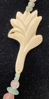 Vintage Carved Leaf With Pink  Green  And Cream Colored Beads 28 Inches Long