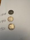 1888-1893-1901 Victoria 5 Cent Silver Newfoundland Coins Lot Of 3
