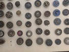 Antique Victorian Button Collection Display Card Metal Enamel Figural Floral 170