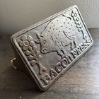 Vintage Antique Wood Handle Cast Iron Bacon Press Engraved Design Kitchen Tool