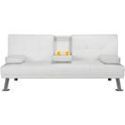 Modern White Faux Leather Futon With Cupholders And Pillows  White