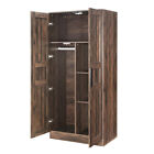 2-door Wooden Wardrobe Armoire With Led And 4 Storage Shelves  Brown