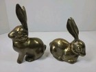 2 Vintage Mcm Brass Rabbit Figurines Pair Korea Gold Tone Bunny Statues 5      4   