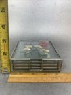 Pressed Flower Glass Drink Coasters Metal Case 4 Coasters Vintage