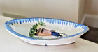 Rare Antique French Hb Quimper Eye Shaped Dish 10cm X 4 5cm X 2cm