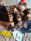 Monkey Plush Hand Puppet Lot   Bill Abbott Magic Book   Binoculars