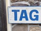 Wonderful Vintage 2-sided Tag   Notary Authentic Trade Sign 9x50 W ghost Letters