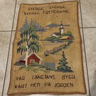 Vtg Swedish Needlepoint Wall Hanging    sverige  Sverige  Fosterland    Burlap 16x24
