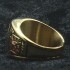 Stainless-steel Knights Gold Tone Fraternal Ring W green Simulated Stone Size 9