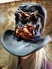 Real Leather Steampunk Top Hat With Molded Leather Applique Sz M-l Handmade Ooak