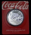 2019 Coca-cola Holiday Christmas Fiji 1oz  999 Fine Silver Santa Claus Coin C401