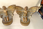Pair Of Bronzed Figural Butterfly Girl Bookends Art Nouveau 1920s Flapper