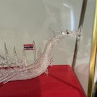 Hand Blown Glass Dragon Boat Glass Case Thailand 1950s Oars Flag Spires Lantern