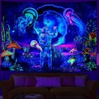Blacklight Uv Reactive Tapestry Trippy Neon Wall Hanging Glow In Dark Art Decor 