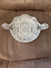 Vintage Clear Glass Double Handle Candy Dish Starburst Sawtooth Bowl 7 5   